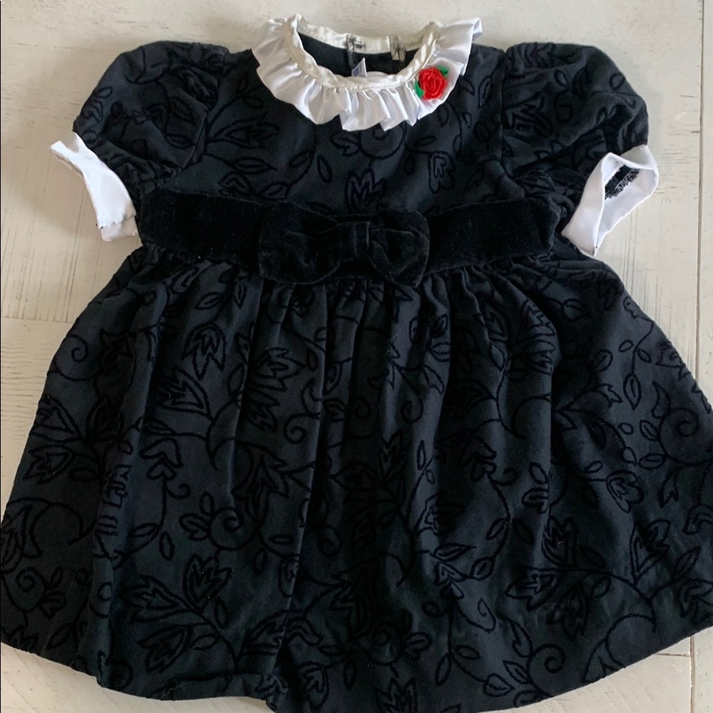 Black Velvet Baby Dress with White Accents